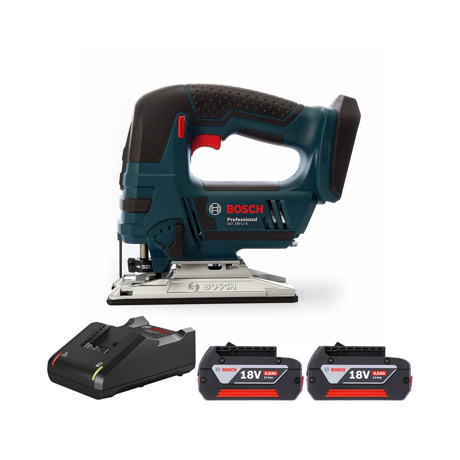 Bosch GST 18 V-LI B Cordless Top Handle Jigsaw With Two 4.0Ah Batteries & Charger