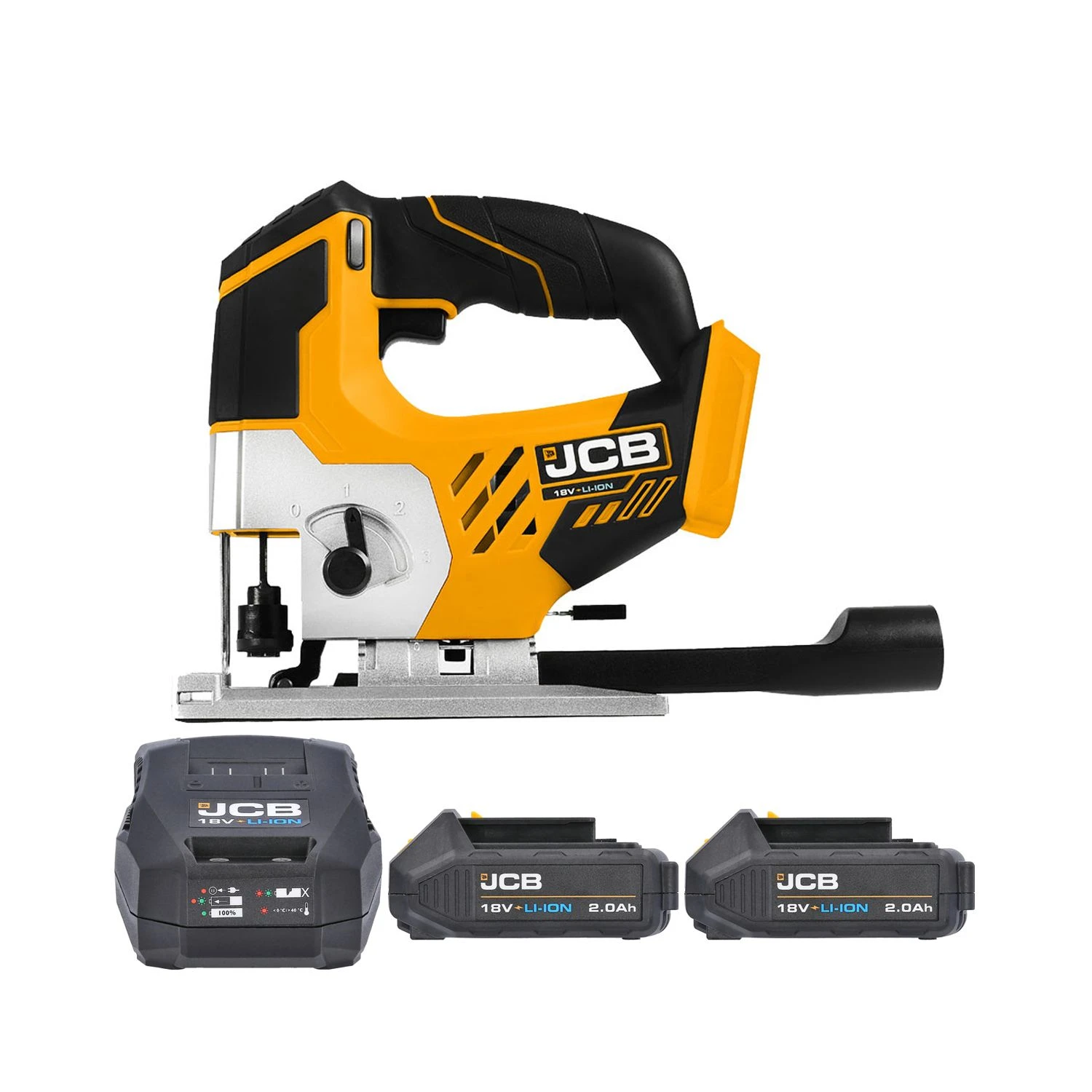JCB 21-18JS-B 18V Li-ion Cordless Top Handle Jigsaw With 2 X 2.0Ah Batteries & Charger