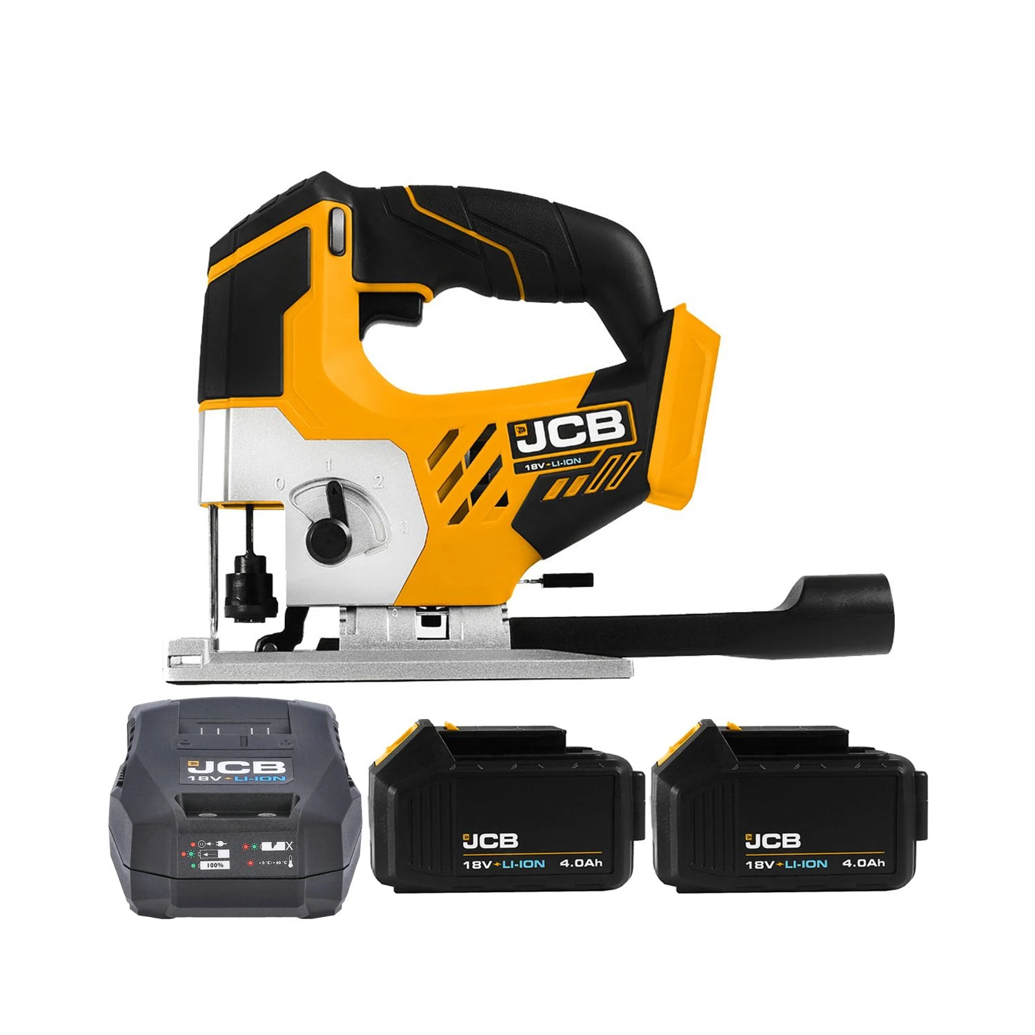JCB 21-18JS-B 18V Li-ion Cordless Top Handle Jigsaw With 2 X 4.0Ah Batteries & Charger
