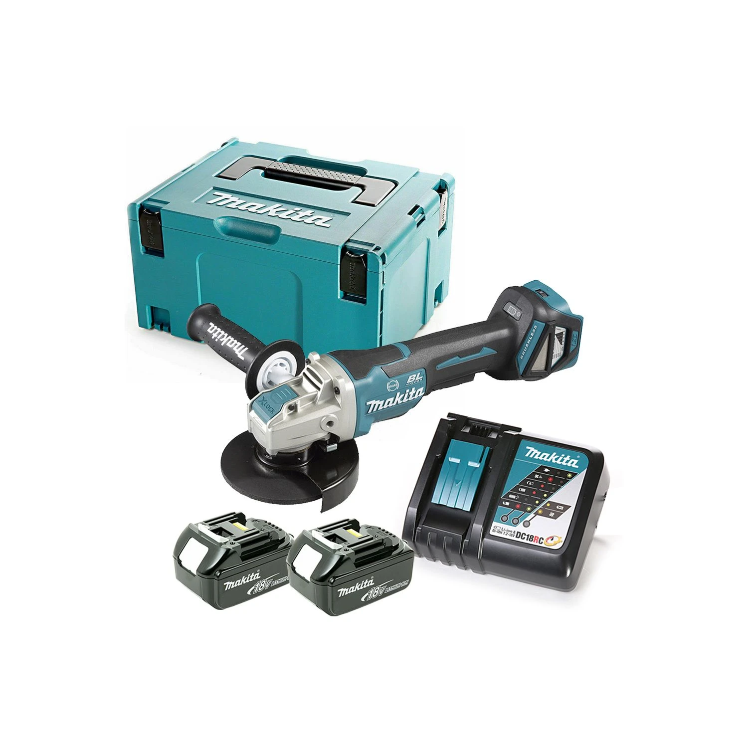Makita DGA519 18V Brushless X-Lock Angle Grinder With 2 X 3.0Ah Batteries, Charger & Case - Image 6
