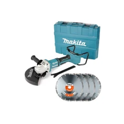 Makita DGA900 18V / 36V Cordless Brushless 230mm 9" Angle Grinder Paddle Switch With Case & 4 X Diamond Blades