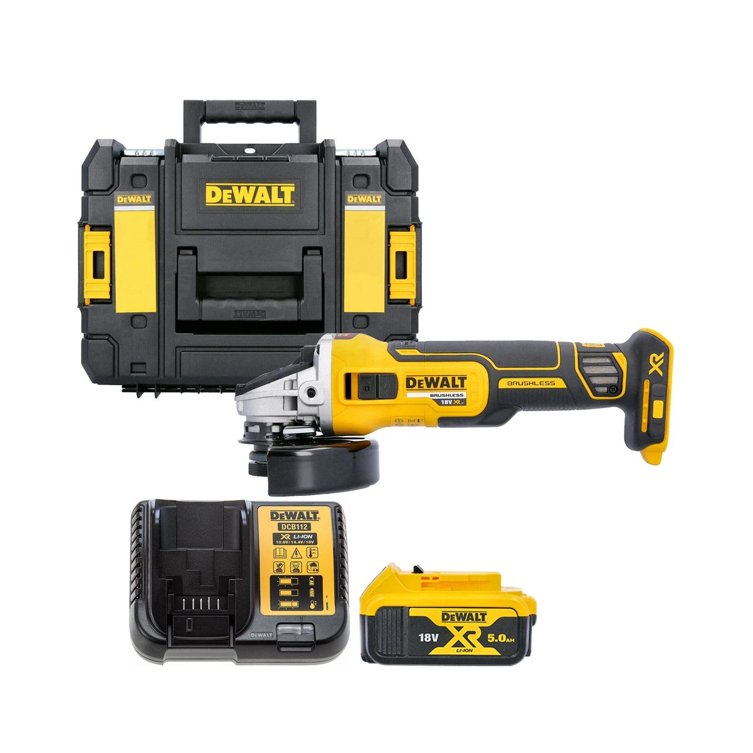 DeWalt DCG405 18V XR Brushless Cordless 125mm Angle Grinder With 1 X 5.0Ah Battery, Charger & Case
