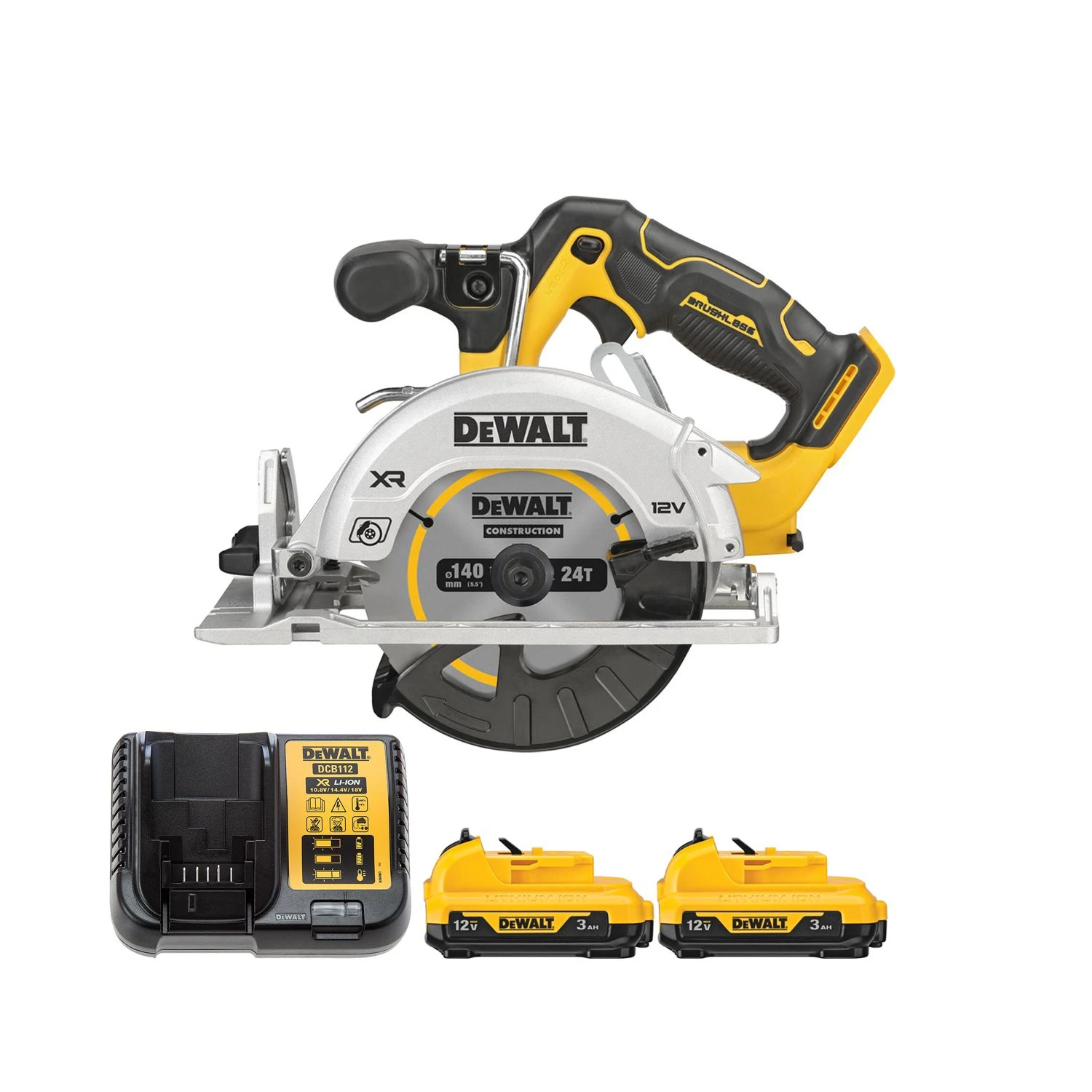 DeWalt DCS512 12V XR Cordless Brushless 140mm Circular Saw With 2 X 3.0Ah Batteries & Charger