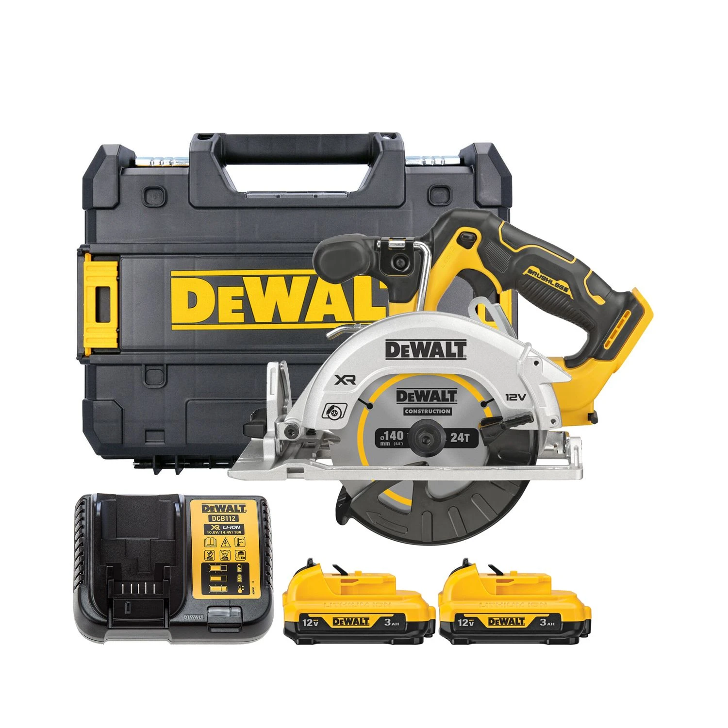 DeWalt DCS512 12V XR Cordless Brushless 140mm Circular Saw With 2 X 3.0Ah Batteries, Charger & Case