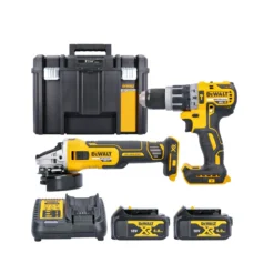 DeWalt 18V Cordless Brushless DCD796N Combi Drill & DCG405N 125mm Angle Grinder Twin Pack With 2 X 4.0Ah Batteries, Charger & TSTAK VI Case