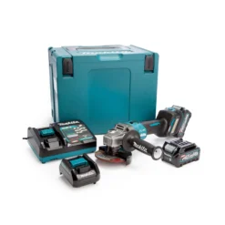 Makita GA022GD202 40Vmax XGT Slide Switch 115mm Angle Grinder With 2 X 2.5Ah Batteries, Charger, Adaptor & Case