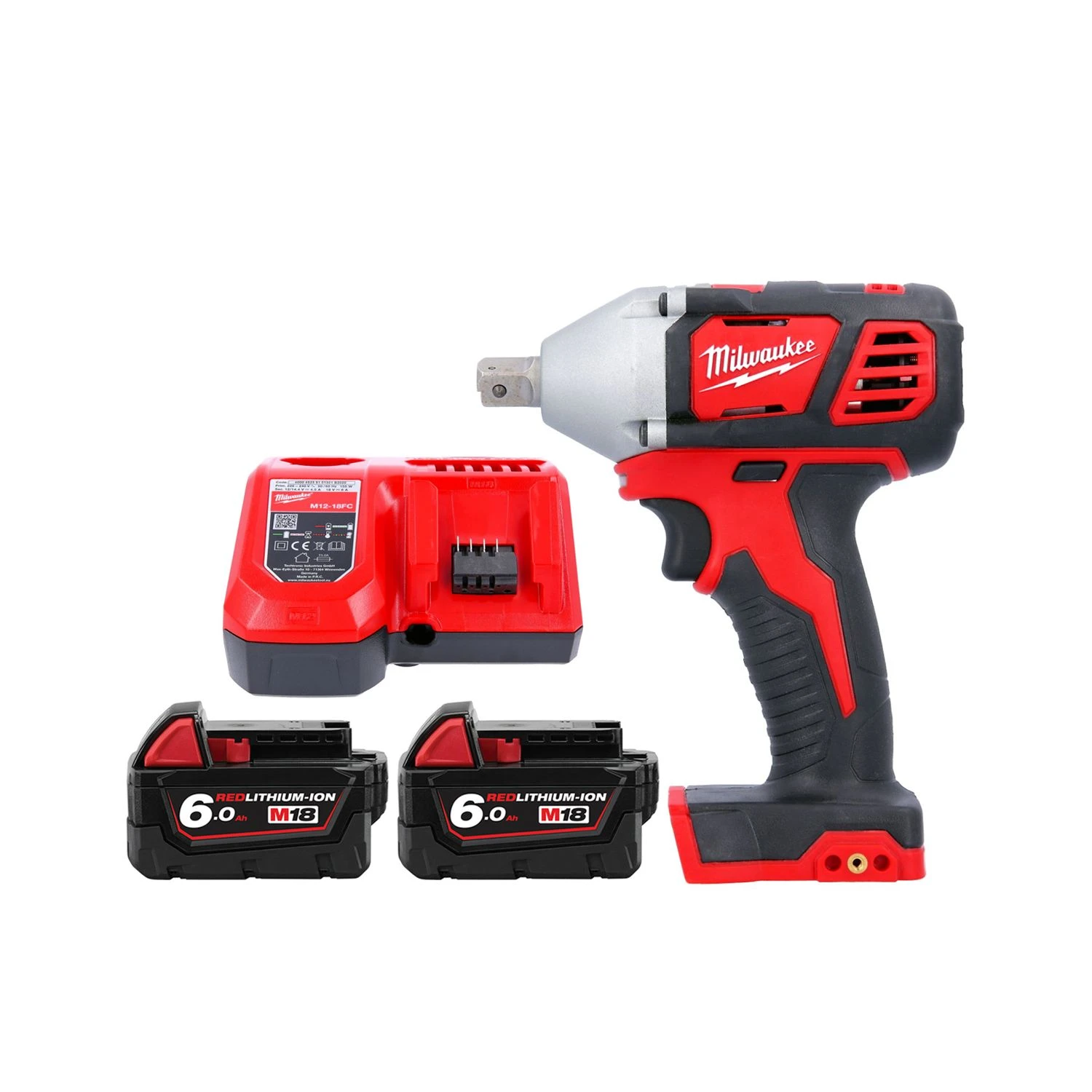 Milwaukee M18BIW12 M18 18V 1/2" Compact Impact Wrench With 2 X 6.0Ah Batteries & Charger