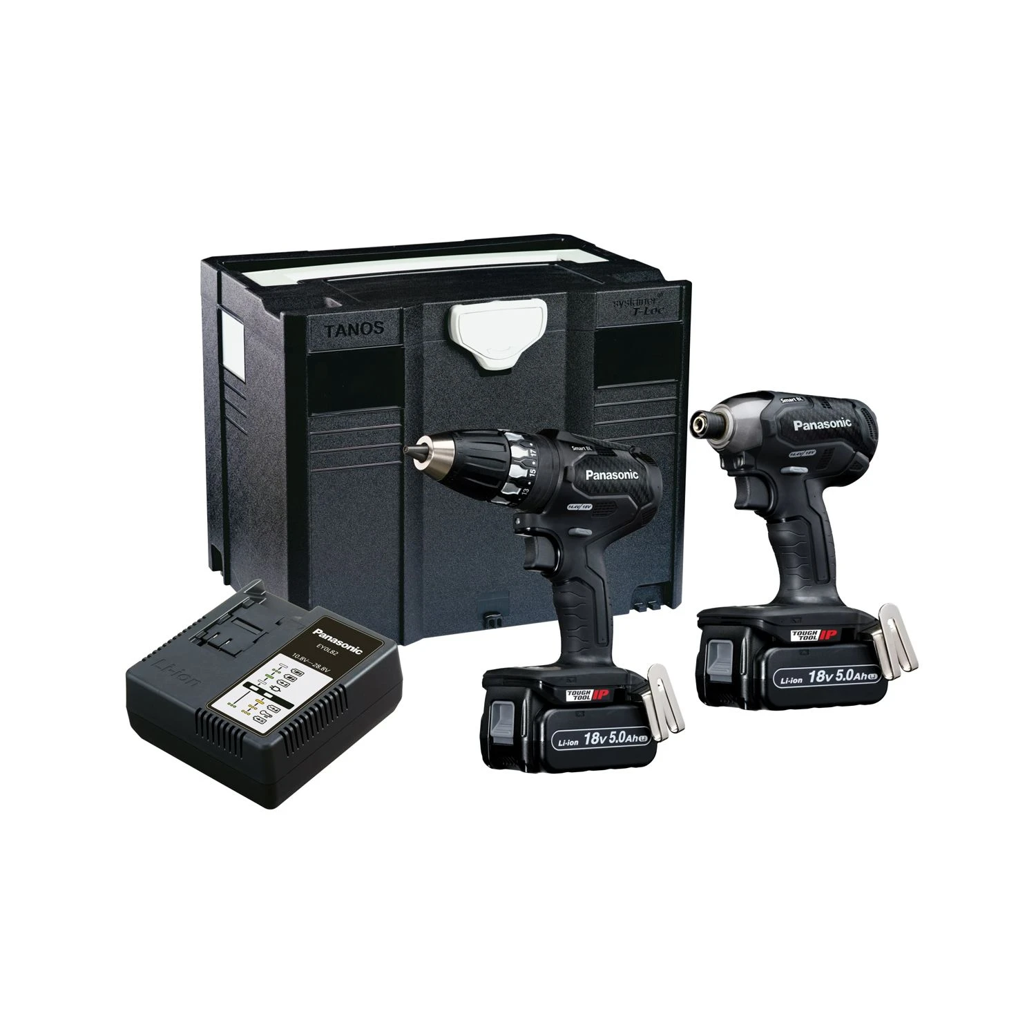 Panasonic PANC231LJ 18V Cordless Brushless Smart Drill Driver & Impact Driver Twin Pack With 2 X 5.0Ah Batteries, Charger & Case