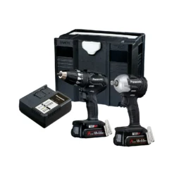Panasonic PANC242PN 18V Cordless Brushless Smart Combi Drill & Impact Wrench Twin Pack With 2 X 3.0Ah Batteries, Charger & Case
